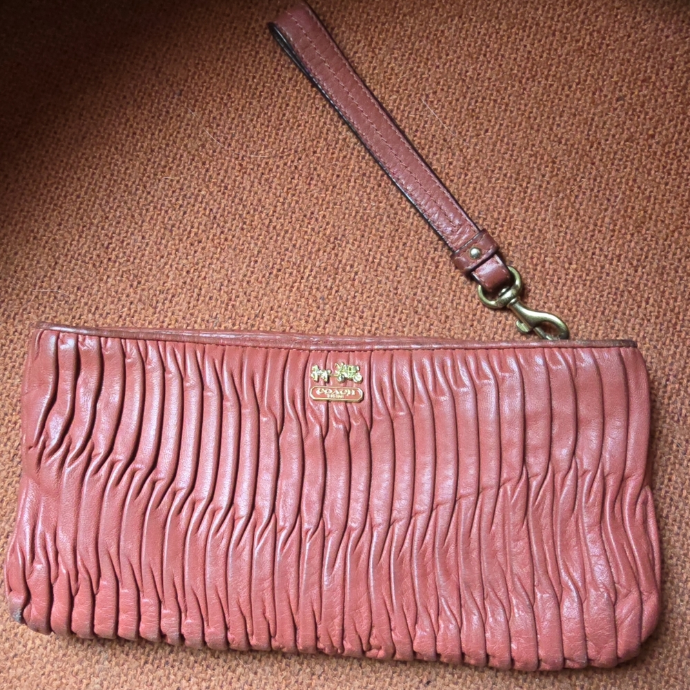 Coach Madison Gathered leather clutch large wristlet with wristlet strap